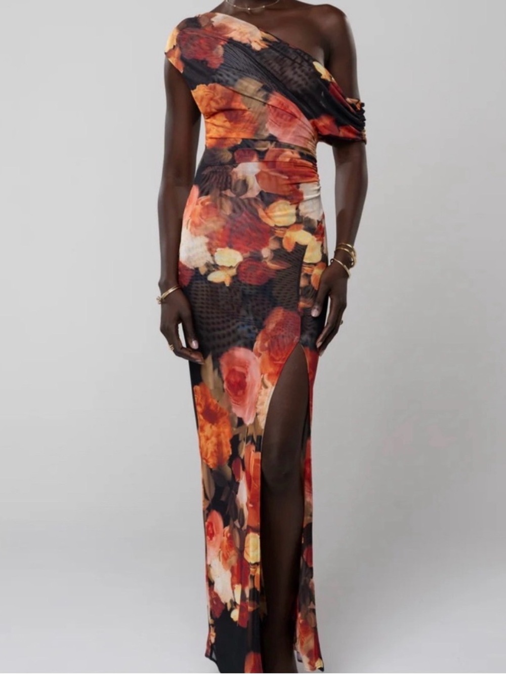 RESA Black and Red Floral One-Shoulder Maxi Dress- S